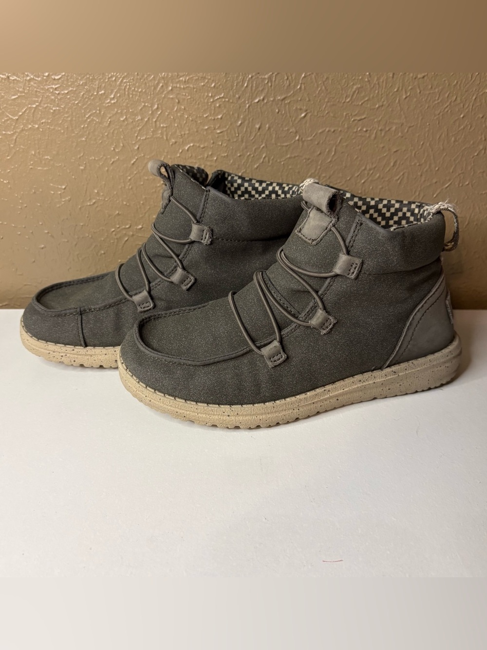Hey Dude Kids Olive Gray High-Top Boots with Cream Sole - Picture 3 of 6